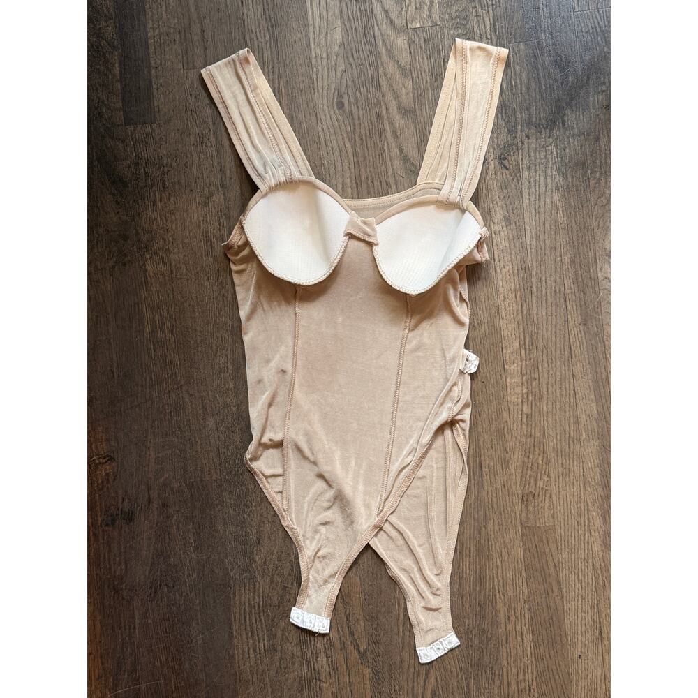 Vintage 80s French Bodysuit | Champagne Acetate Sculpted Bust Teddy Lingerie | M - Picture 8 of 11